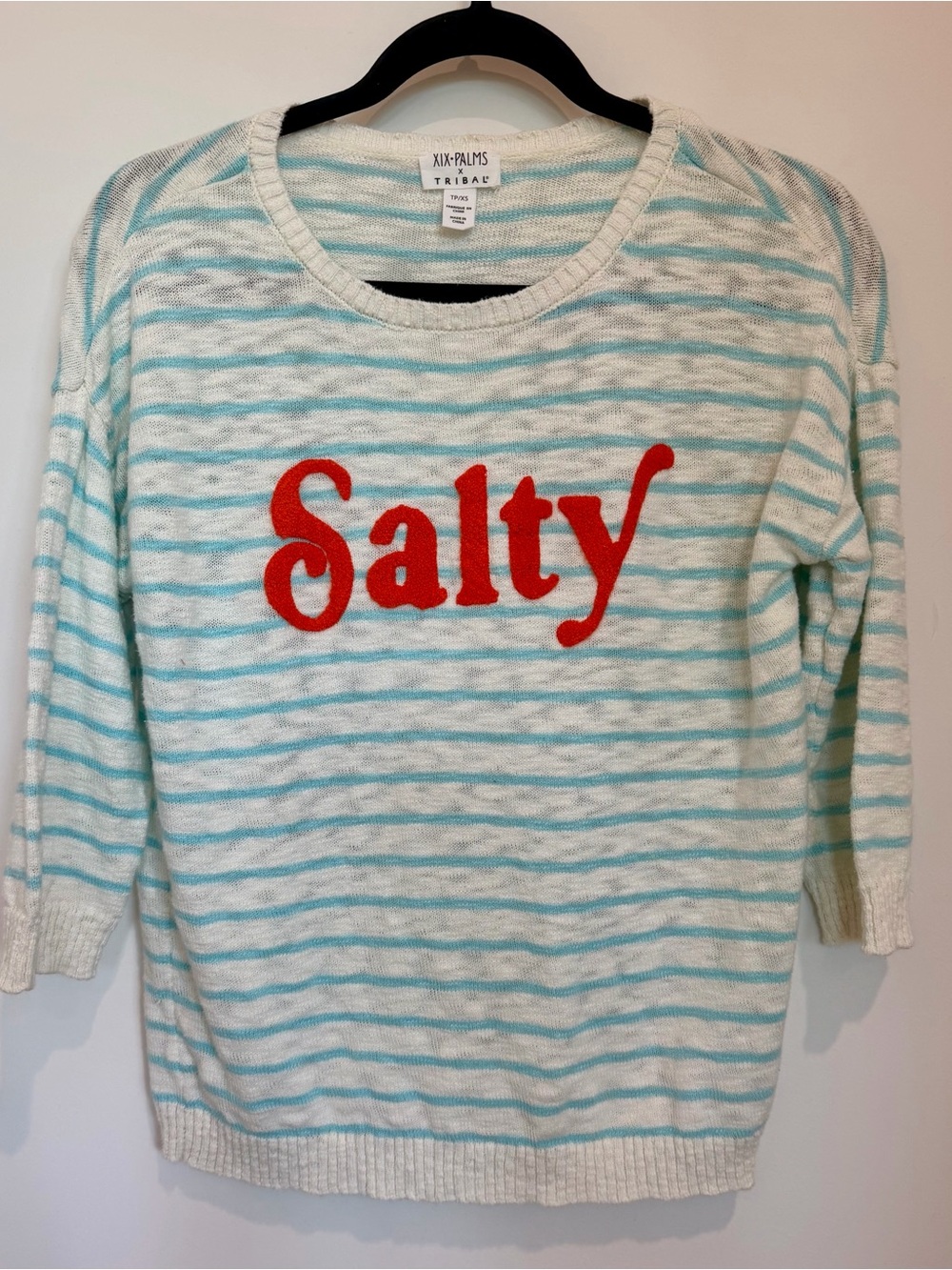 XIX Palms x Tribal Nautical Stripe Scoop Neck Salty Sweater XS Blue